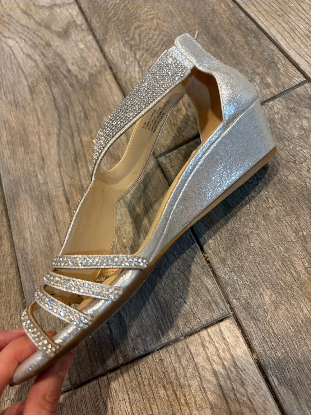 Alex Marie Mersalo Silver Rhinestone wedge dress sandals size 9.5